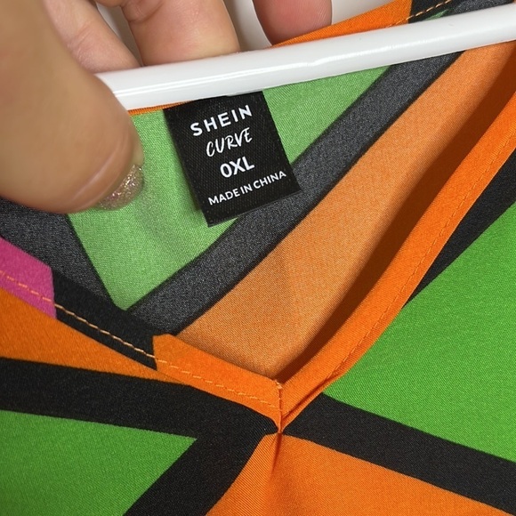 Shein Bright Color block V Neck Babydoll Dress - Picture 7 of 9